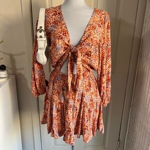 L*Space Floral Tie-Front Maxi Dress - Orange and Purple